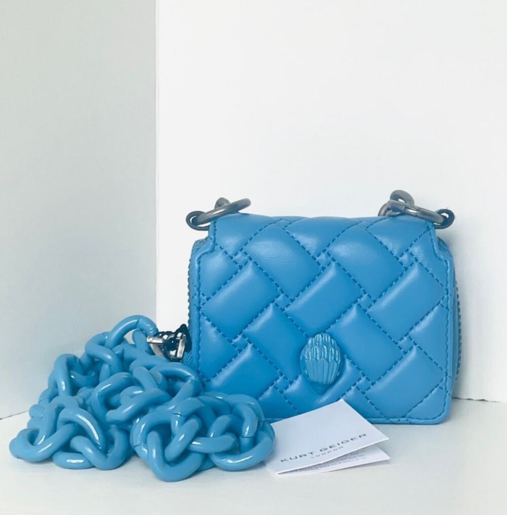 Kurt Geiger Blue Leather Small Flap Wallet Crossbody Chunky Chain Bag